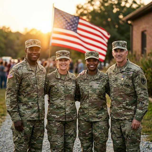Diverse military veterans standing together