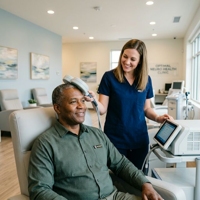 Diverse veteran receiving TMS therapy treatment